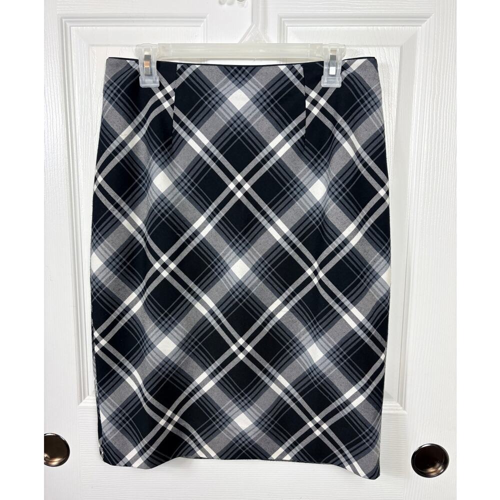 White House Black Market Black & White Plaid Print Skirt Knee Length Size 8